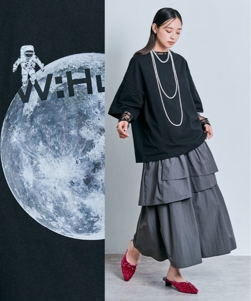 W:Huku(フーク)の「コスモ バック プリント ビッグ Tシャツ(Tシャツ/カットソー・レディース・ブラック/オフホワイト・FREE)」の6枚目の写真