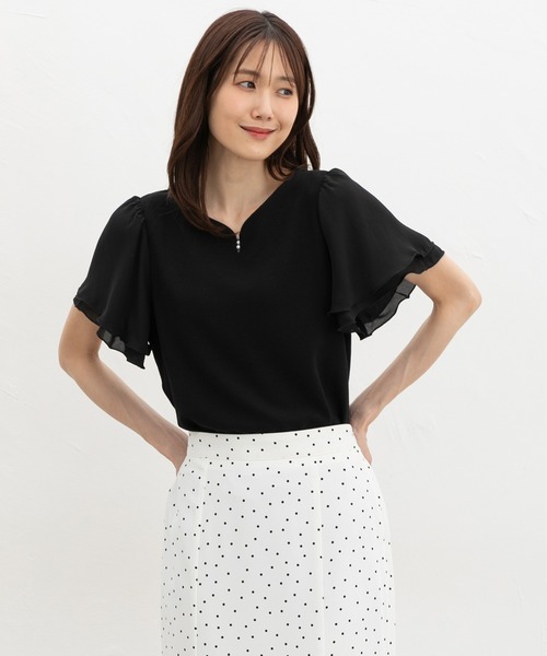 Honeys(ハニーズ)の「パール付トップス(Tシャツ/カットソー・レディース・レッド/サックスブルー/アイボリー/ブラック・3L/L/LL/M/S)」の11枚目の写真