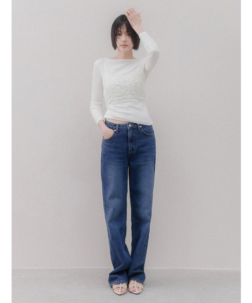 MEMUA(メムア)の「バックフラップキャットブラシストレートデニム(薄青)(デニムパンツ・レディース・ダークブルー/スカイブルー・SMALL/LARGE/MEDIUM)」の5枚目の写真