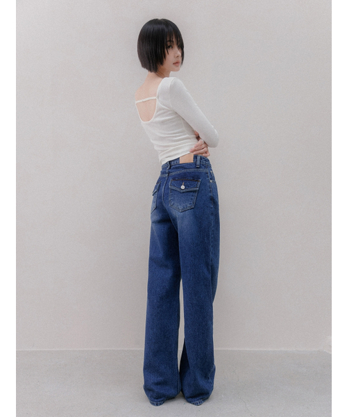 MEMUA(メムア)の「バックフラップキャットブラシストレートデニム(薄青)(デニムパンツ・レディース・ダークブルー/スカイブルー・SMALL/LARGE/MEDIUM)」の6枚目の写真