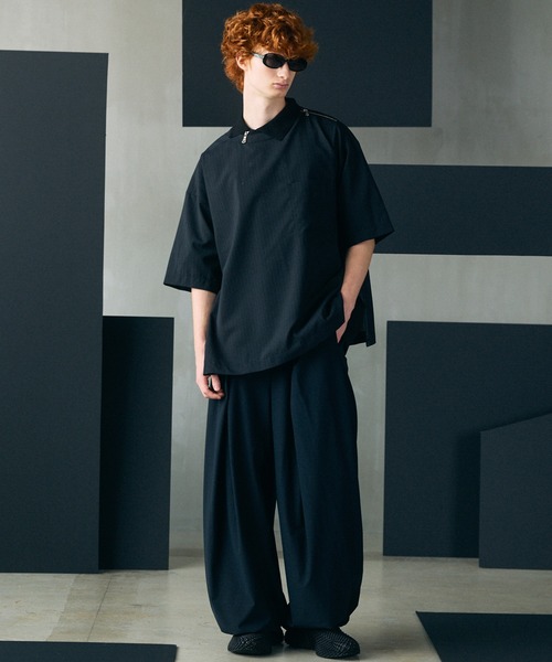 メゾンスペシャル スウェット ハーフパンツ 総ゴム 前開き タック 黒 洗濯可能 UNISEX》Comfortable Clothes Prime-Wide HAKAMA Tuck Pants