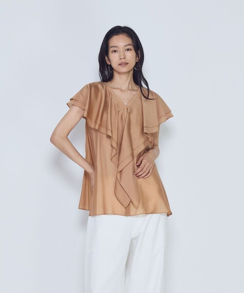 1er Arrondissement(プルミエアロンディスモン)の「シアーダブルラッフル ノースリーブブラウス(シャツ/ブラウス・レディース・オレンジ系その他/ブラック系その他3・38/36)」の2枚目の写真