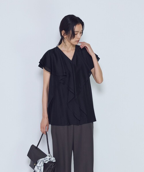 1er Arrondissement(プルミエアロンディスモン)の「シアーダブルラッフル ノースリーブブラウス(シャツ/ブラウス・レディース・オレンジ系その他/ブラック系その他3・38/36)」の1枚目の写真