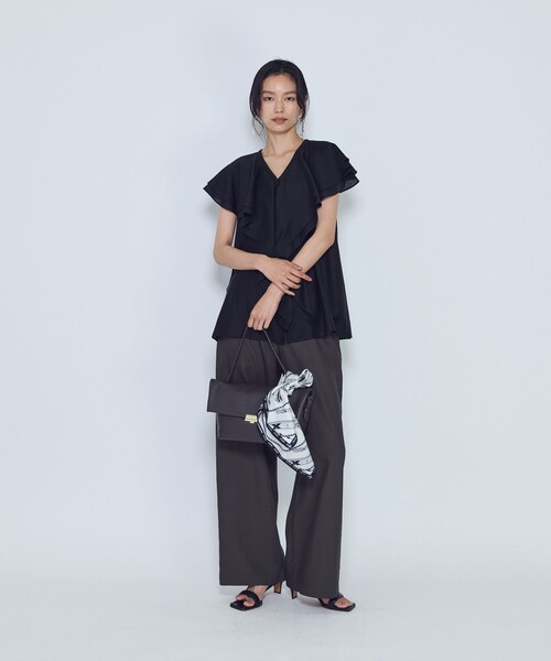 1er Arrondissement(プルミエアロンディスモン)の「シアーダブルラッフル ノースリーブブラウス(シャツ/ブラウス・レディース・オレンジ系その他/ブラック系その他3・38/36)」の5枚目の写真