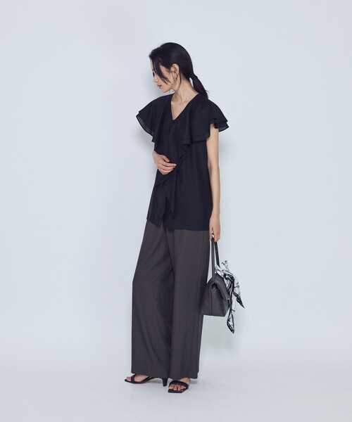 1er Arrondissement(プルミエアロンディスモン)の「シアーダブルラッフル ノースリーブブラウス(シャツ/ブラウス・レディース・オレンジ系その他/ブラック系その他3・38/36)」の6枚目の写真