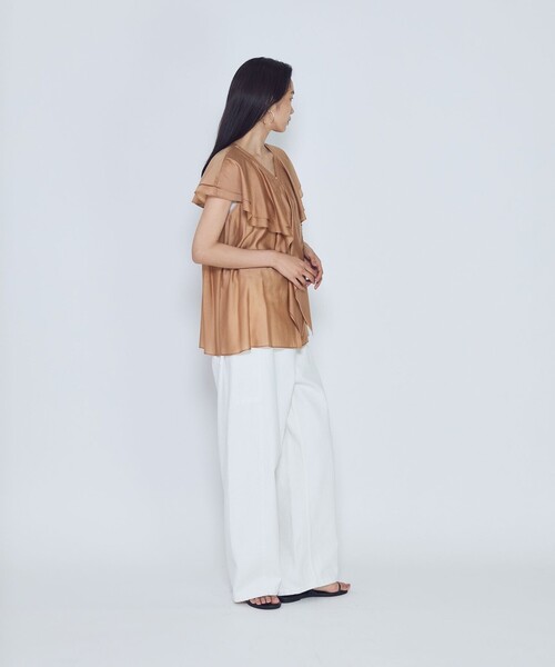 1er Arrondissement(プルミエアロンディスモン)の「シアーダブルラッフル ノースリーブブラウス(シャツ/ブラウス・レディース・オレンジ系その他/ブラック系その他3・38/36)」の8枚目の写真