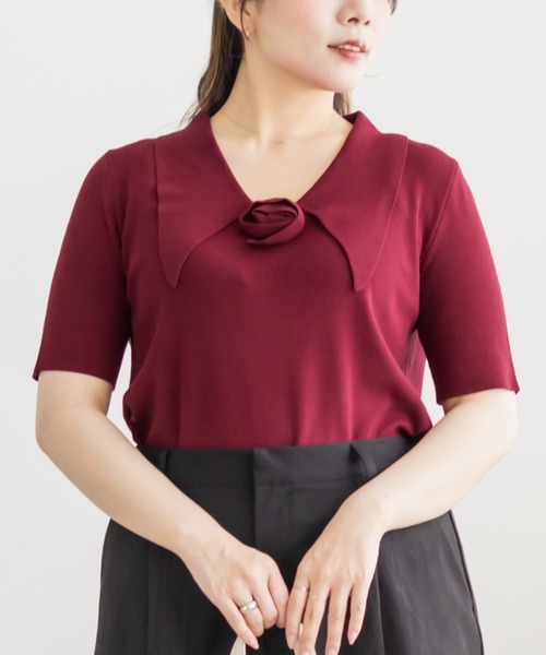 CLETTE(クレット)の「ローズモチーフ襟付きニット(ニット/セーター・レディース・ワイン/サックスブルー/ブラック・3L/LL/4L)」の3枚目の写真