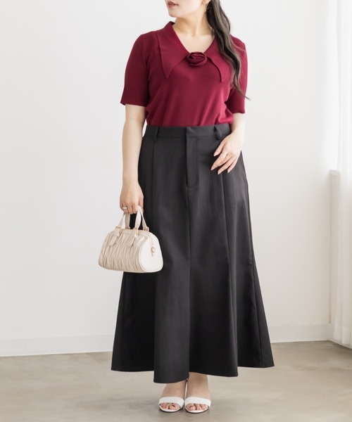 CLETTE(クレット)の「ローズモチーフ襟付きニット(ニット/セーター・レディース・ワイン/サックスブルー/ブラック・3L/LL/4L)」の13枚目の写真