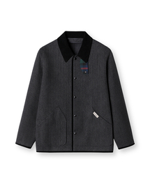 WOOL BLENDED HERRINGBONE HUNTING JACKET [C/GREY]