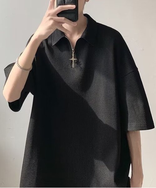 DOUBLE STEAL（ダブルスティール）の「DSワッフルポロTEE（ポロシャツ・メンズ・ホワイト/ブラック・X-LARGE/LARGE/MEDIUM）」の3枚目の写真