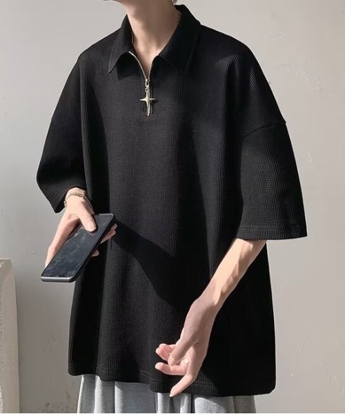 DOUBLE STEAL（ダブルスティール）の「DSワッフルポロTEE（ポロシャツ・メンズ・ホワイト/ブラック・X-LARGE/LARGE/MEDIUM）」の4枚目の写真