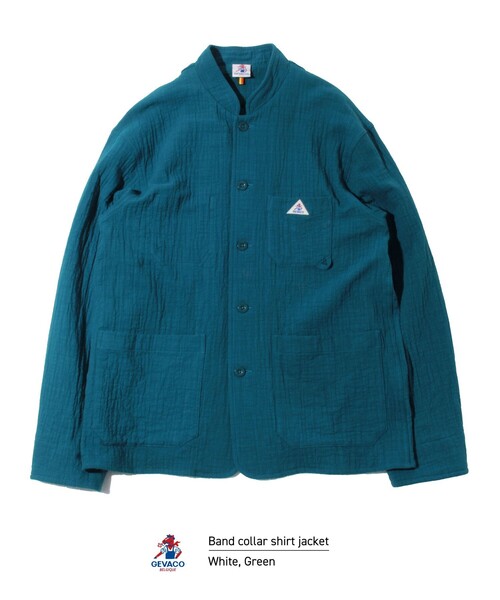 GEVACO(ゲバコ)の「【GEVACO/ゲバコ】バンドカラーシャツジャケット(シャツ/ブラウス・メンズ・ホワイト/グリーン・L/M)」の2枚目の写真