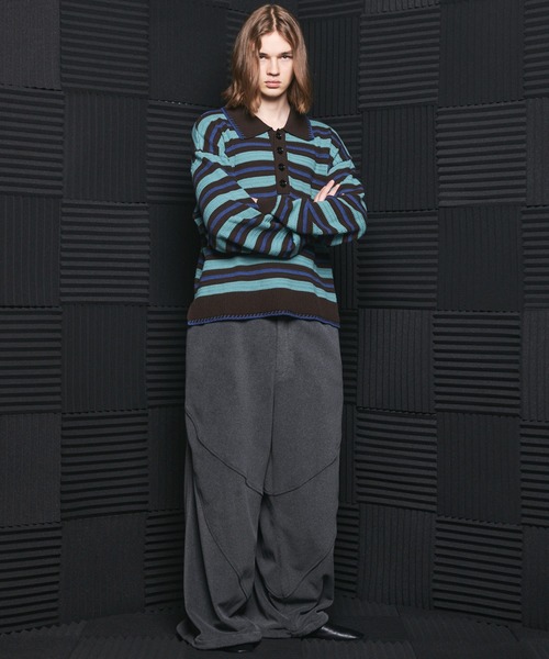 MAISON SPECIAL(メゾンスペシャル)の「《UNISEX》Multi Border Prime-Over Knit Polo Shirt/マルチボーダープライムオーバーニットポロシャツ【MAISON SPECIAL/メゾンスペシャル】(ニット/セーター・メンズ・ライトグリーン/パープル・0/2/1)」の3枚目の写真
