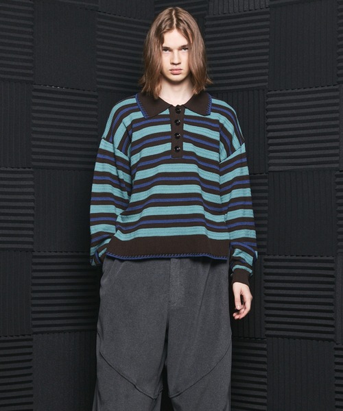 MAISON SPECIAL(メゾンスペシャル)の「《UNISEX》Multi Border Prime-Over Knit Polo Shirt/マルチボーダープライムオーバーニットポロシャツ【MAISON SPECIAL/メゾンスペシャル】(ニット/セーター・メンズ・ライトグリーン/パープル・0/2/1)」の7枚目の写真