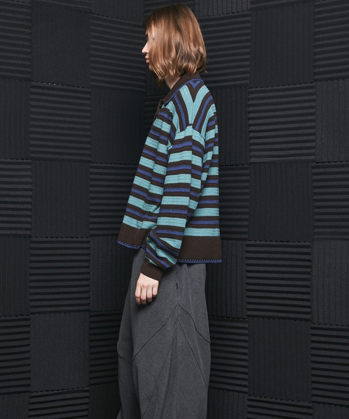MAISON SPECIAL(メゾンスペシャル)の「《UNISEX》Multi Border Prime-Over Knit Polo Shirt/マルチボーダープライムオーバーニットポロシャツ【MAISON SPECIAL/メゾンスペシャル】(ニット/セーター・メンズ・ライトグリーン/パープル・0/2/1)」の15枚目の写真