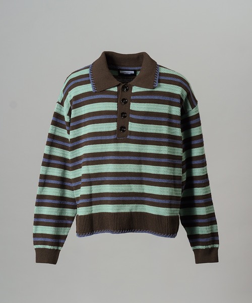 MAISON SPECIAL(メゾンスペシャル)の「《UNISEX》Multi Border Prime-Over Knit Polo Shirt/マルチボーダープライムオーバーニットポロシャツ【MAISON SPECIAL/メゾンスペシャル】(ニット/セーター・メンズ・ライトグリーン/パープル・0/2/1)」の9枚目の写真