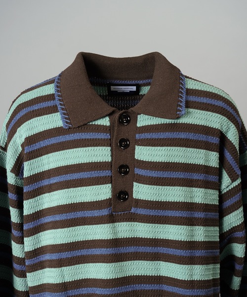 MAISON SPECIAL(メゾンスペシャル)の「《UNISEX》Multi Border Prime-Over Knit Polo Shirt/マルチボーダープライムオーバーニットポロシャツ【MAISON SPECIAL/メゾンスペシャル】(ニット/セーター・メンズ・ライトグリーン/パープル・0/2/1)」の12枚目の写真