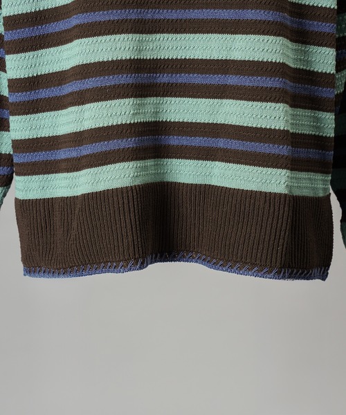 MAISON SPECIAL(メゾンスペシャル)の「《UNISEX》Multi Border Prime-Over Knit Polo Shirt/マルチボーダープライムオーバーニットポロシャツ【MAISON SPECIAL/メゾンスペシャル】(ニット/セーター・メンズ・ライトグリーン/パープル・0/2/1)」の8枚目の写真
