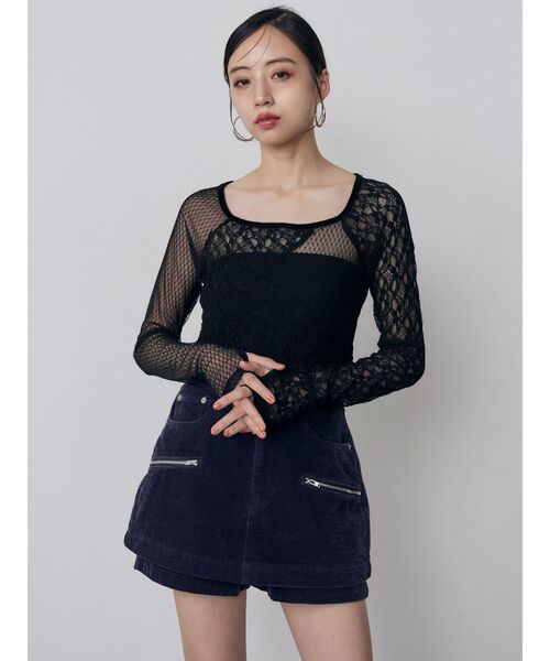 MURUA(ムルーア)の「パッチワークレーストップス(Tシャツ/カットソー・レディース・ブラック/ホワイト・FREE)」の10枚目の写真