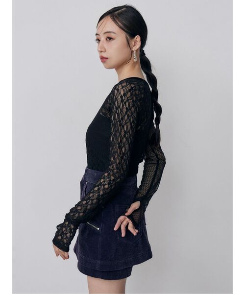 MURUA(ムルーア)の「パッチワークレーストップス(Tシャツ/カットソー・レディース・ブラック/ホワイト・FREE)」の12枚目の写真