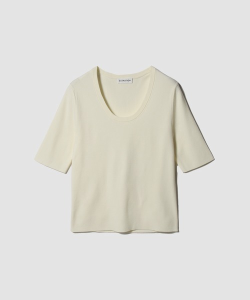 ESTNATION(エストネーション)の「ESTNATION / Uネックニット(Tシャツ/カットソー・レディース・ブラック/オフホワイト・FREE)」の6枚目の写真