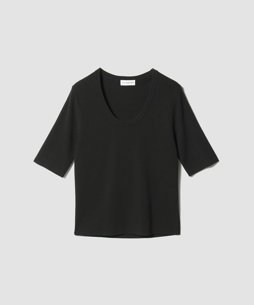 ESTNATION(エストネーション)の「ESTNATION / Uネックニット(Tシャツ/カットソー・レディース・ブラック/オフホワイト・FREE)」の4枚目の写真