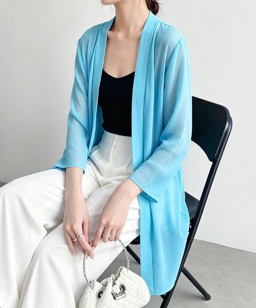ONEP STAR(ワンピスター)の「選べるシフォン&リネンロング丈トッパーカーディガン(カーディガン/ボレロ・レディース・ベージュ/ブルー/ラベンダー/イエロー/ライトピンク/オレンジ/オレンジ系その他/グリーン・FREE)」の19枚目の写真