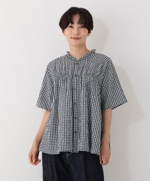 フリルカラーブラウス チェック