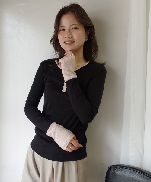 CORNERS(コーナーズ)の「メランジリブヘンリーネックバイカラートップス(Tシャツ/カットソー・レディース・ベージュ系その他/ブラウン/ブラック・M)」の16枚目の写真