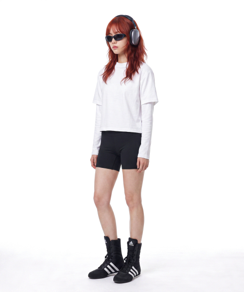 C WEAR BY THE GENIUS(シーウェアバイザジーニアス)の「ネックバインディングオーバーサイズクロップTシャツホワイト(Tシャツ/カットソー・レディース・その他・SMALL/MEDIUM/LARGE/X-LARGE/XX-LARGE)」の3枚目の写真