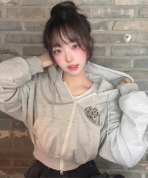 【日本未発売/WEB限定】MUCENT(ムセント)/ラブリッツ シエラホピ レオパード ハート サハラ グラデーション クロス フード ジップアップ パーカー オーバーサイズ ユニセックス/LOVRITS SIERRA LEOPARD HEART SAHARA GRADATION LEOPARD CROSS LOGO HOOD ZIP-UP UNISEX