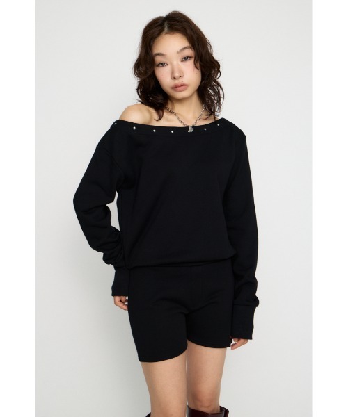 LAGUA GEM（ラグアジェム）の「SWEAT STUDS ロンパース（つなぎ/オールインワン・レディース・ブラック/杢グレー・MEDIUM/SMALL）」の8枚目の写真