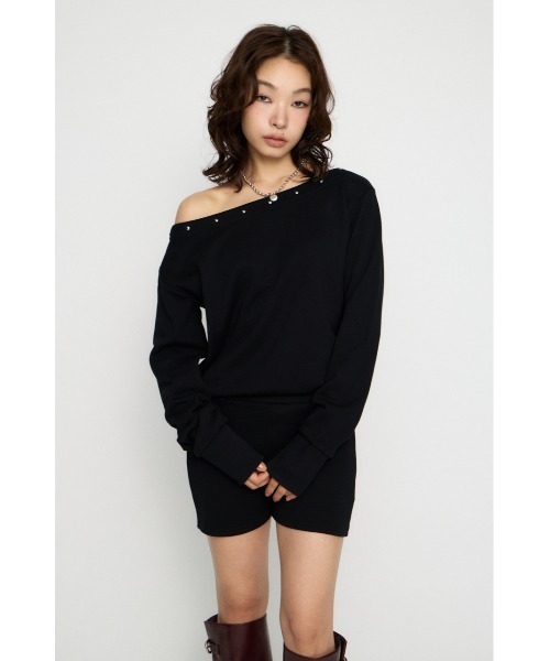 LAGUA GEM（ラグアジェム）の「SWEAT STUDS ロンパース（つなぎ/オールインワン・レディース・ブラック/杢グレー・MEDIUM/SMALL）」の9枚目の写真