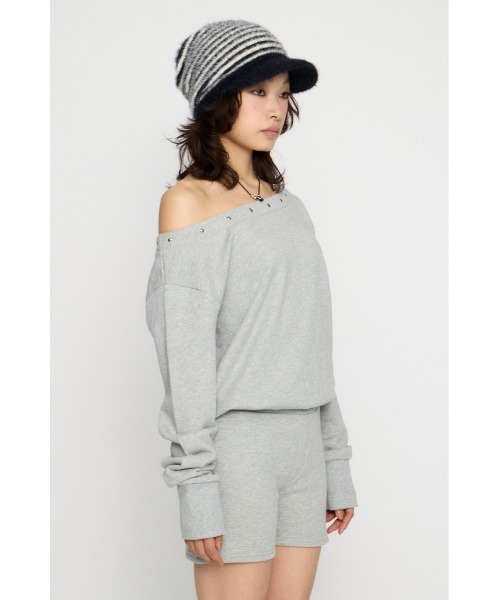 LAGUA GEM（ラグアジェム）の「SWEAT STUDS ロンパース（つなぎ/オールインワン・レディース・ブラック/杢グレー・MEDIUM/SMALL）」の5枚目の写真