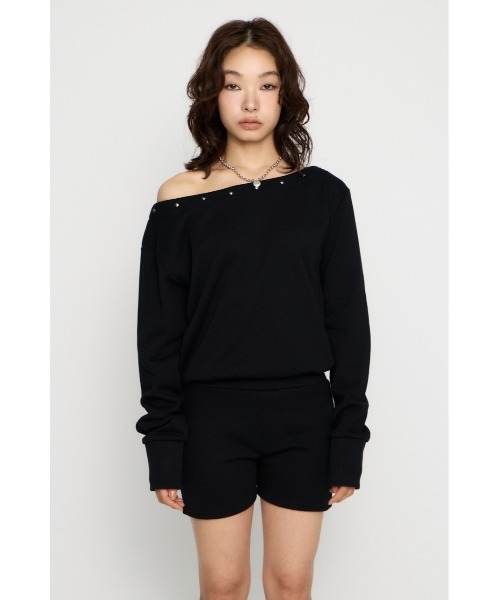 LAGUA GEM（ラグアジェム）の「SWEAT STUDS ロンパース（つなぎ/オールインワン・レディース・ブラック/杢グレー・MEDIUM/SMALL）」の7枚目の写真
