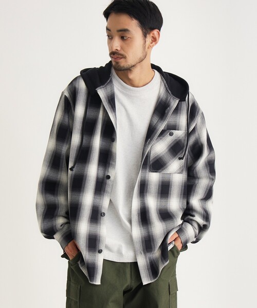 BACK NUMBER(バックナンバー)の「フード付きオンブレチェックシャツ(シャツ/ブラウス・メンズ・ブラック系1/ベージュ系1/ブルー系1・03/04/05/06)」の1枚目の写真