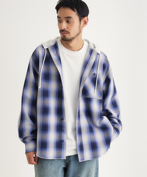 BACK NUMBER(バックナンバー)の「フード付きオンブレチェックシャツ(シャツ/ブラウス・メンズ・ブラック系1/ベージュ系1/ブルー系1・03/04/05/06)」の3枚目の写真