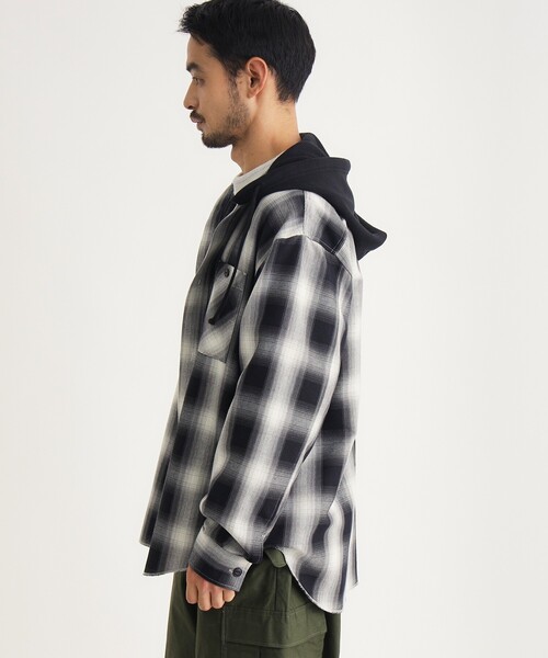 BACK NUMBER(バックナンバー)の「フード付きオンブレチェックシャツ(シャツ/ブラウス・メンズ・ブラック系1/ベージュ系1/ブルー系1・03/04/05/06)」の5枚目の写真