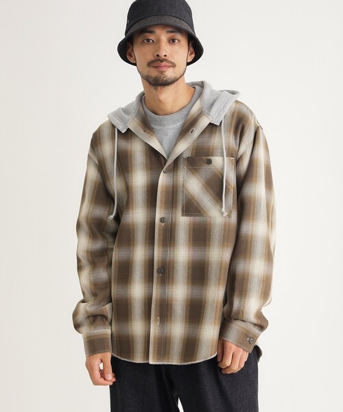 BACK NUMBER(バックナンバー)の「フード付きオンブレチェックシャツ(シャツ/ブラウス・メンズ・ブラック系1/ベージュ系1/ブルー系1・03/04/05/06)」の9枚目の写真