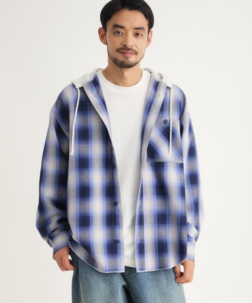 BACK NUMBER(バックナンバー)の「フード付きオンブレチェックシャツ(シャツ/ブラウス・メンズ・ブラック系1/ベージュ系1/ブルー系1・03/04/05/06)」の14枚目の写真