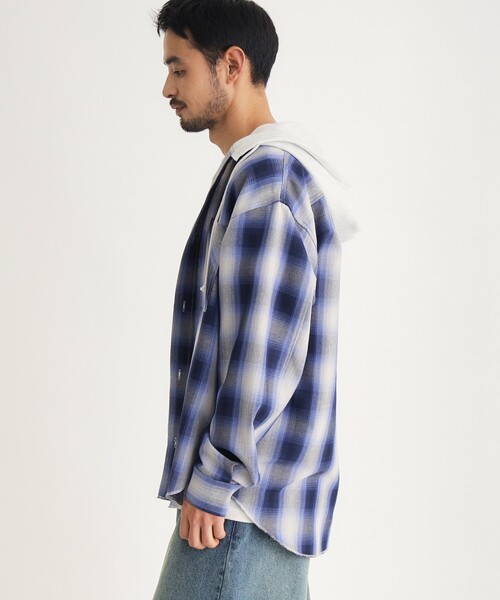 BACK NUMBER(バックナンバー)の「フード付きオンブレチェックシャツ(シャツ/ブラウス・メンズ・ブラック系1/ベージュ系1/ブルー系1・03/04/05/06)」の15枚目の写真
