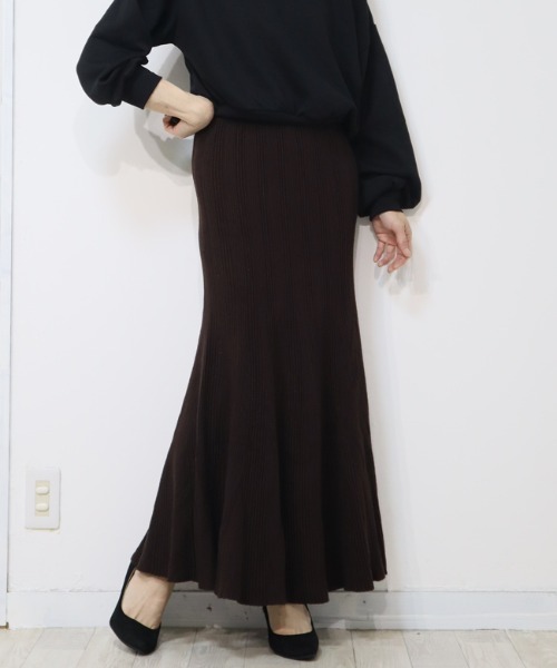 DISKEEN SURE（ディスキーンシュアー）の「【美シルエット宣言】動きまでカワイイ♡大人リブニットマーメイドスカート（スカート・レディース・ブラウン/ブラック/チャコール/キャメル/アイボリー・FREE）」の20枚目の写真