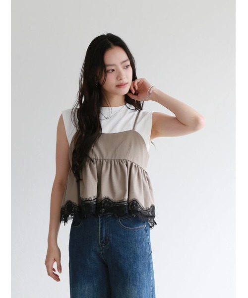 fifth(フィフス)の「レース付きペプラムキャミソール(キャミソール・レディース・ブラック/グレイッシュベージュ・M)」の6枚目の写真
