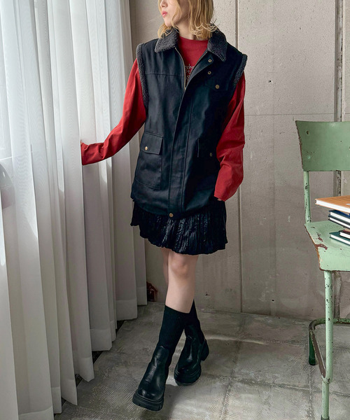 DOUBLE NAME（ダブルネーム）の「ボア衿ミリタリーベスト（ベスト・レディース・カーキ・FREE）」の9枚目の写真