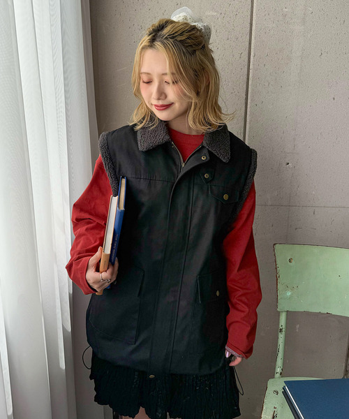 DOUBLE NAME（ダブルネーム）の「ボア衿ミリタリーベスト（ベスト・レディース・カーキ・FREE）」の14枚目の写真