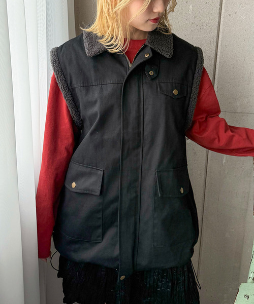 DOUBLE NAME（ダブルネーム）の「ボア衿ミリタリーベスト（ベスト・レディース・カーキ・FREE）」の16枚目の写真