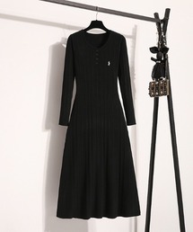 ウエストマーク Aライン ミモレ丈 ニットワンピース