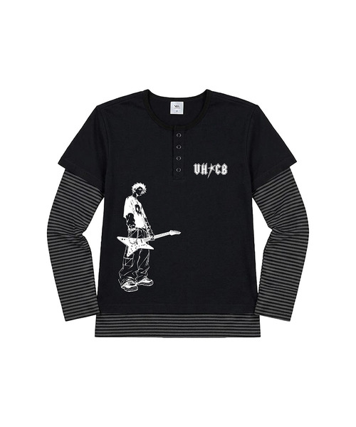 VENHIT(ベンヒット)の「ロッキー ストライプレイヤード ルーズフィットスリーブ(Tシャツ/カットソー・レディース・ライトブルー/ブラック/バーガンディー・FREE)」の2枚目の写真