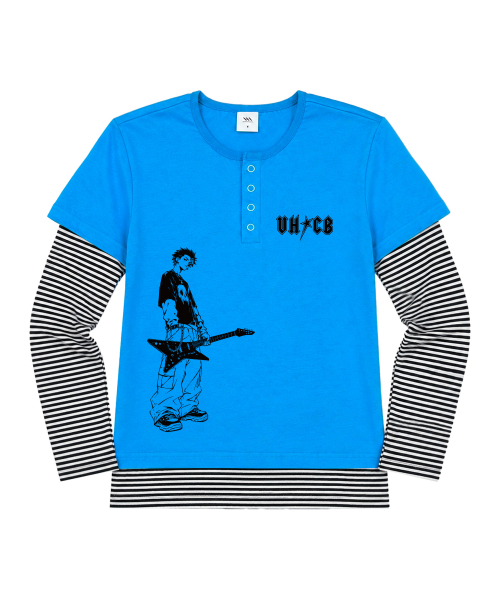 VENHIT(ベンヒット)の「ロッキー ストライプレイヤード ルーズフィットスリーブ(Tシャツ/カットソー・レディース・ライトブルー/ブラック/バーガンディー・FREE)」の5枚目の写真