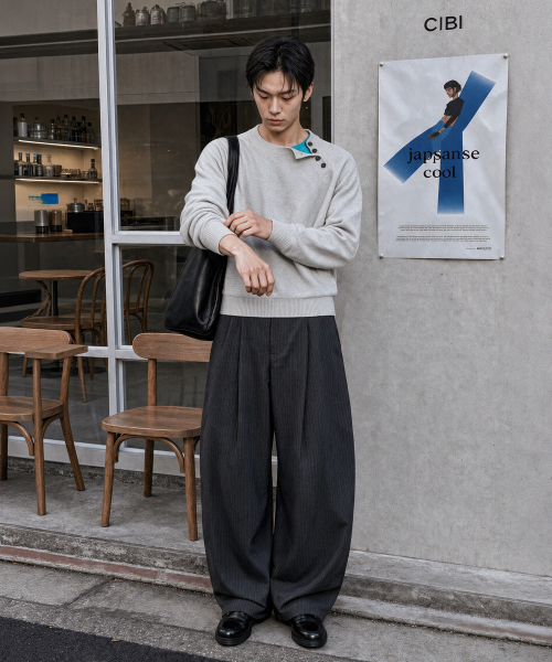 ANOLORCODE(アノローコード)の「ハーフゴムストライプスラックス(チャコール)(スラックス・レディース・その他・SMALL/MEDIUM/LARGE)」の2枚目の写真